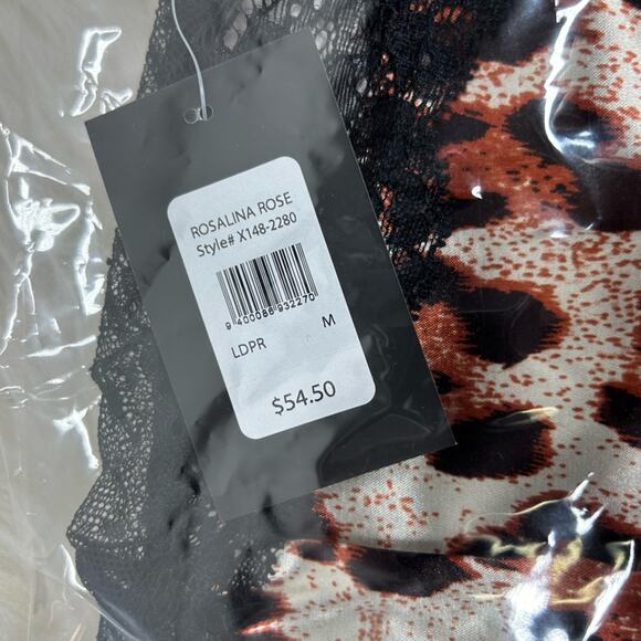 Frederick’s Leopard Satin Cami Set M NWT Lace Trim Shorts Pajama Set